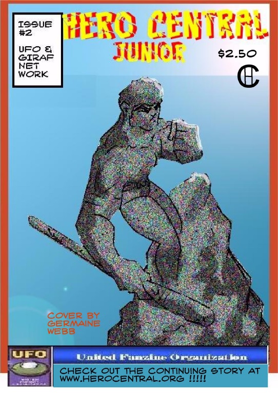 Hero Central, Jr teammates Seneca, Kineto, and Kidd Achilles plan to rescue an emerging quanta-sapien from the Japanese Consulate. Mini-series, Issue 2 of 4. Available at $2.00 for hard copy, $1.49 for digital copy. Co-published by UFO.